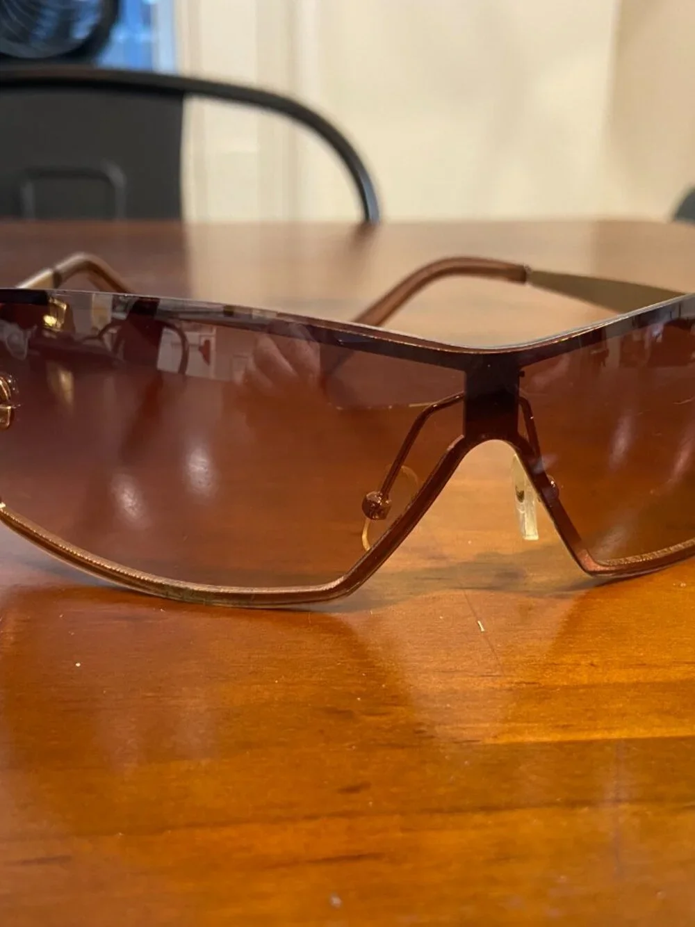 Dolce & Gabbana D&G Y2K Rimless Shield Sunglasses Gold Logo Brown Gradient